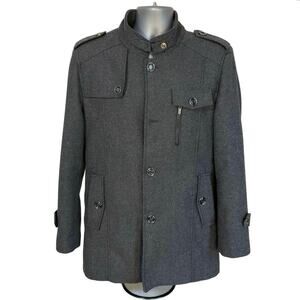 Slolome Men’s Wool Blend Military Style Coat Charcoal Gray XXL